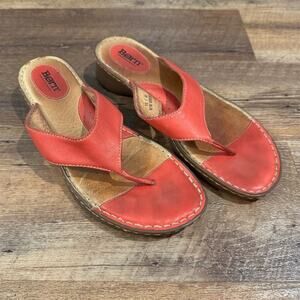 Born Orange-Red Coral Leather Thong Flip Flop Sandals 10 Boho Comfort Beach READ